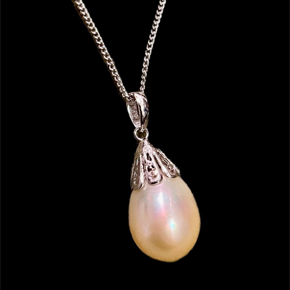 South Sea Natural Golden Color Pearl 13mm  Sterling Silver 18”L Great Holiday 🎁